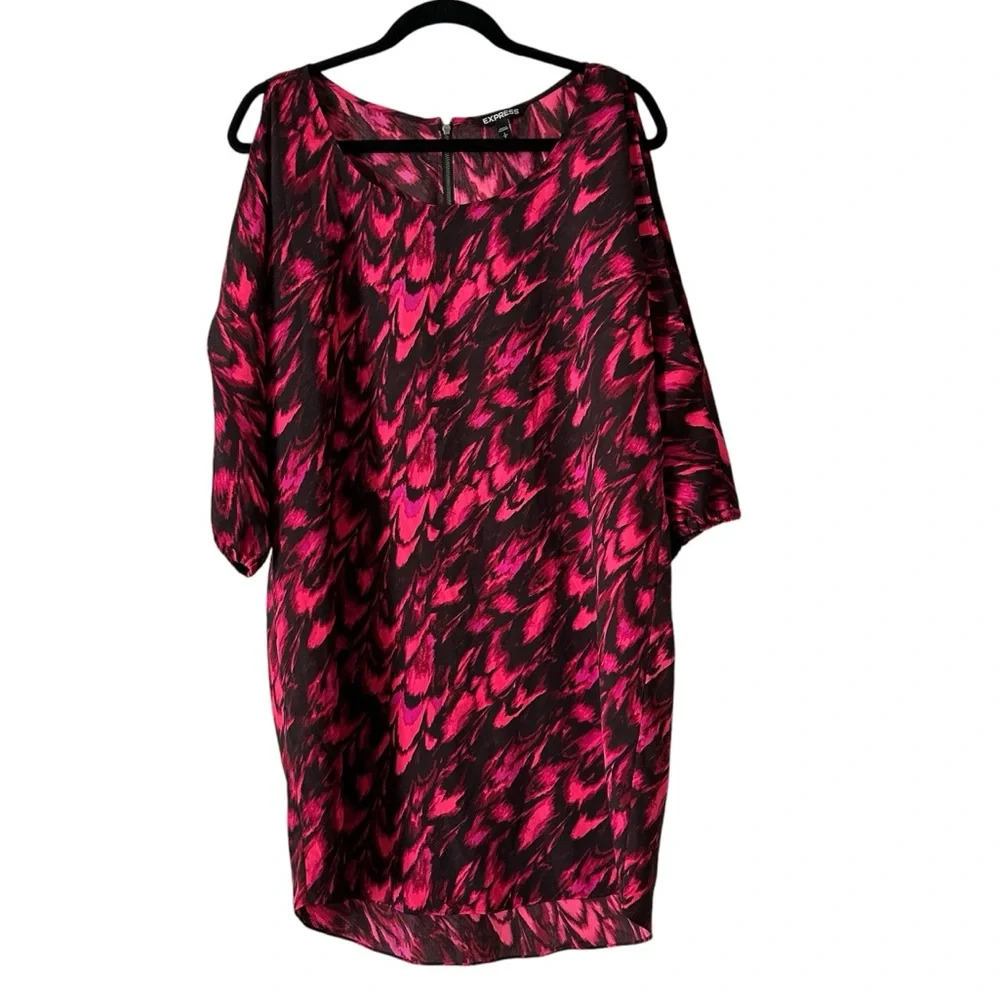 Express Women’s Size Small Pink and Black Print Open Long Sleeve Shift Dress